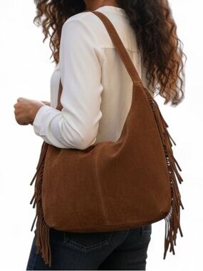 Haute Hippie Brown Suede Fringe Hobo Shoulder Bag